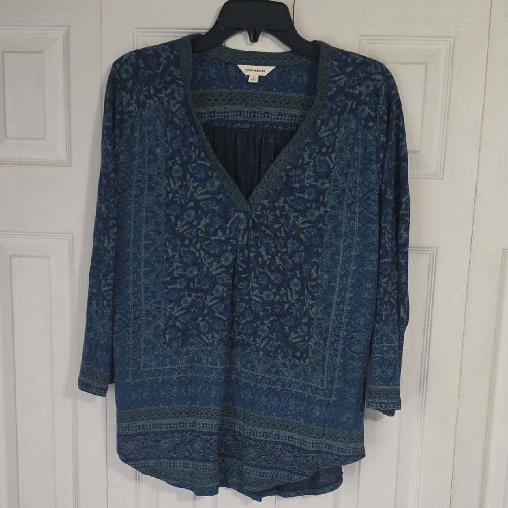 Lucky Brand Blue Floral V-Neck Tunic